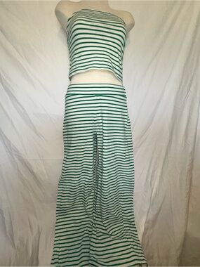 Striped Green and White Maxi Skirt - Flowy Summer Skirt